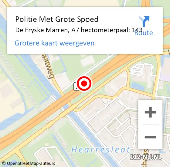 Locatie op kaart van de 112 melding: Politie Met Grote Spoed Naar De Fryske Marren, A7 hectometerpaal: 143 op 12 juli 2023 18:21
