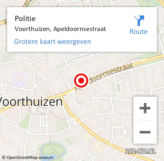 Locatie op kaart van de 112 melding: Politie Voorthuizen, Apeldoornsestraat op 12 juli 2023 18:39