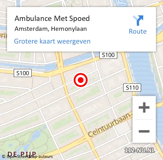 Locatie op kaart van de 112 melding: Ambulance Met Spoed Naar Amsterdam, Hemonylaan op 12 juli 2023 19:29