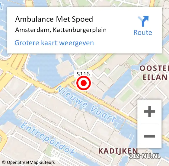 Locatie op kaart van de 112 melding: Ambulance Met Spoed Naar Amsterdam, Kattenburgerplein op 12 juli 2023 19:53