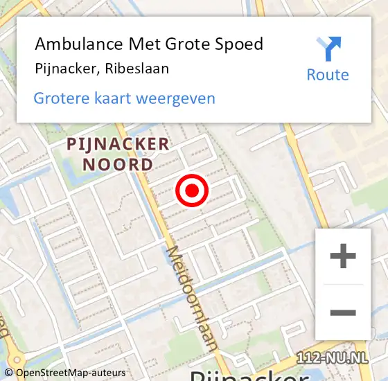 Locatie op kaart van de 112 melding: Ambulance Met Grote Spoed Naar Pijnacker, Ribeslaan op 12 juli 2023 21:30