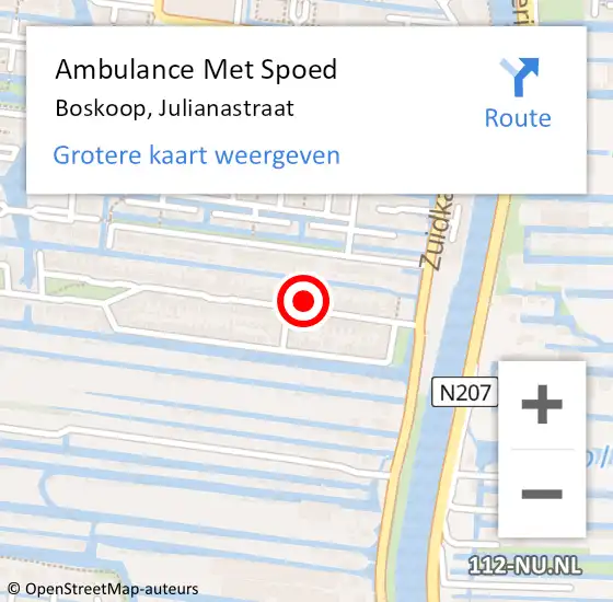 Locatie op kaart van de 112 melding: Ambulance Met Spoed Naar Boskoop, Julianastraat op 12 juli 2023 21:52