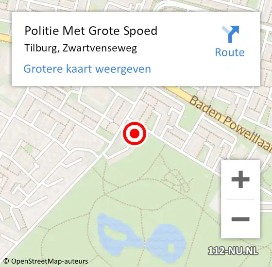 Locatie op kaart van de 112 melding: Politie Met Grote Spoed Naar Tilburg, Zwartvenseweg op 12 juli 2023 22:10