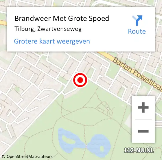 Locatie op kaart van de 112 melding: Brandweer Met Grote Spoed Naar Tilburg, Zwartvenseweg op 12 juli 2023 22:10