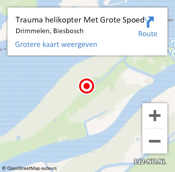 Locatie op kaart van de 112 melding: Trauma helikopter Met Grote Spoed Naar Drimmelen, Biesbosch op 12 juli 2023 23:24