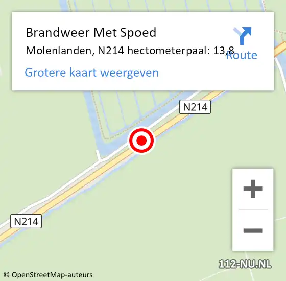 Locatie op kaart van de 112 melding: Brandweer Met Spoed Naar Molenlanden, N214 hectometerpaal: 13,8 op 13 juli 2023 08:03