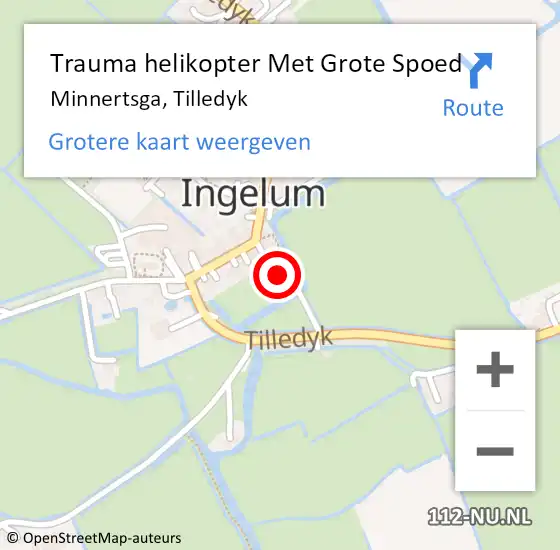Locatie op kaart van de 112 melding: Trauma helikopter Met Grote Spoed Naar Minnertsga, Tilledyk op 13 juli 2023 08:51