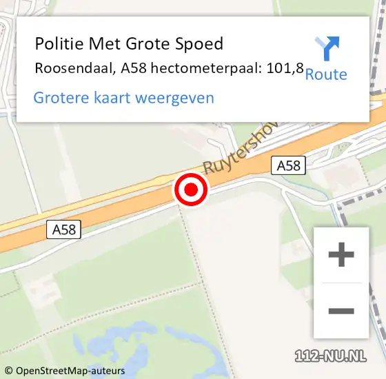 Locatie op kaart van de 112 melding: Politie Met Grote Spoed Naar Roosendaal, A58 hectometerpaal: 101,8 op 13 juli 2023 09:30