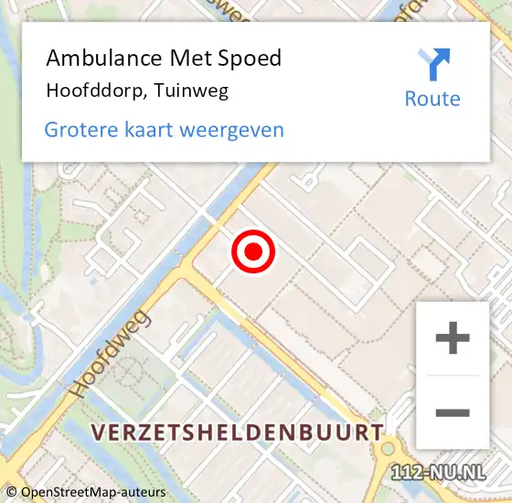 Locatie op kaart van de 112 melding: Ambulance Met Spoed Naar Hoofddorp, Tuinweg op 13 juli 2023 11:11