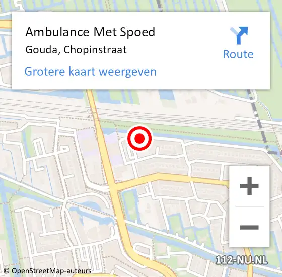 Locatie op kaart van de 112 melding: Ambulance Met Spoed Naar Gouda, Chopinstraat op 13 juli 2023 14:09