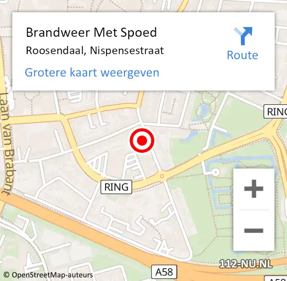 Locatie op kaart van de 112 melding: Brandweer Met Spoed Naar Roosendaal, Nispensestraat op 13 juli 2023 15:06