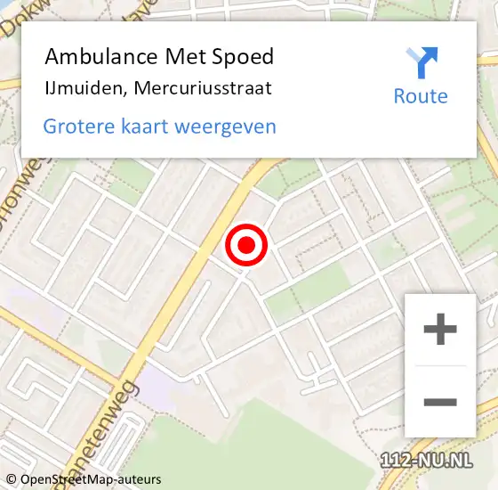 Locatie op kaart van de 112 melding: Ambulance Met Spoed Naar IJmuiden, Mercuriusstraat op 13 juli 2023 17:39