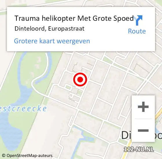 Locatie op kaart van de 112 melding: Trauma helikopter Met Grote Spoed Naar Dinteloord, Europastraat op 13 juli 2023 17:44