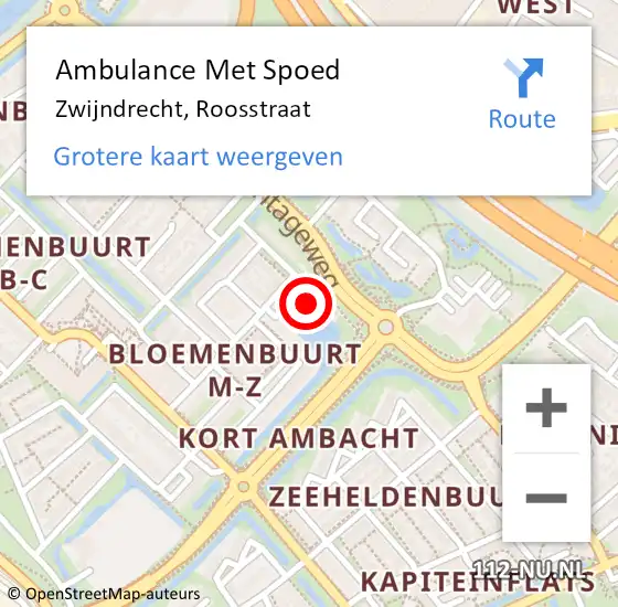 Locatie op kaart van de 112 melding: Ambulance Met Spoed Naar Zwijndrecht, Roosstraat op 13 juli 2023 18:59