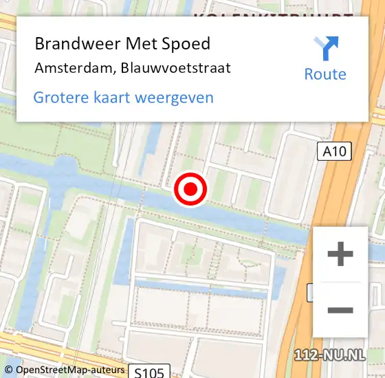 Locatie op kaart van de 112 melding: Brandweer Met Spoed Naar Amsterdam, Blauwvoetstraat op 13 juli 2023 19:26