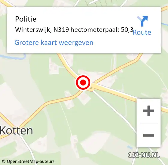 Locatie op kaart van de 112 melding: Politie Winterswijk, N319 hectometerpaal: 50,3 op 13 juli 2023 19:56