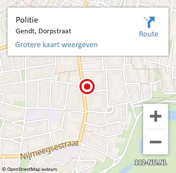 Locatie op kaart van de 112 melding: Politie Gendt, Dorpstraat op 13 juli 2023 20:01