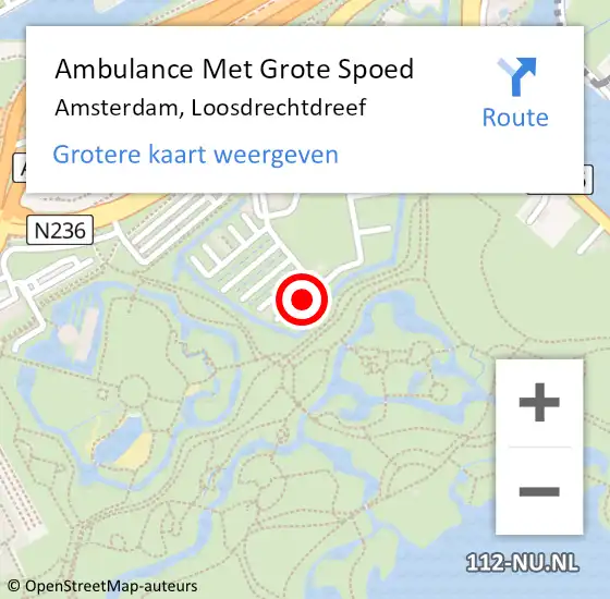 Locatie op kaart van de 112 melding: Ambulance Met Grote Spoed Naar Amsterdam, Loosdrechtdreef op 13 juli 2023 20:58