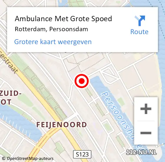 Locatie op kaart van de 112 melding: Ambulance Met Grote Spoed Naar Rotterdam, Persoonsdam op 13 juli 2023 21:47