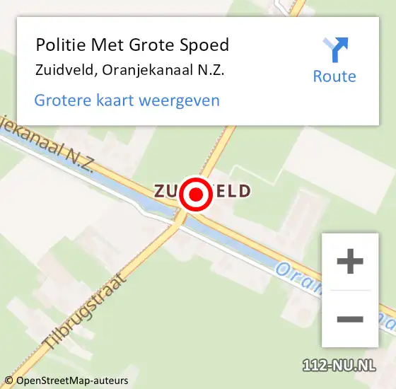 Locatie op kaart van de 112 melding: Politie Met Grote Spoed Naar Zuidveld, Oranjekanaal N.Z. op 14 juli 2023 00:09