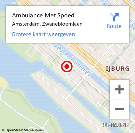 Locatie op kaart van de 112 melding: Ambulance Met Spoed Naar Amsterdam, Zwanebloemlaan op 14 juli 2023 01:11