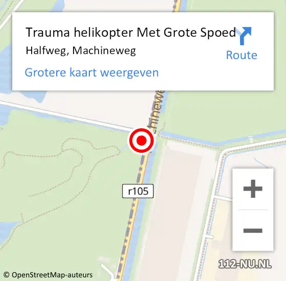 Locatie op kaart van de 112 melding: Trauma helikopter Met Grote Spoed Naar Halfweg, Machineweg op 14 juli 2023 11:00