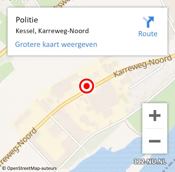 Locatie op kaart van de 112 melding: Politie Kessel, Karreweg-Noord op 14 juli 2023 11:24