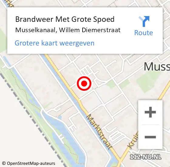 Locatie op kaart van de 112 melding: Brandweer Met Grote Spoed Naar Musselkanaal, Willem Diemerstraat op 14 juli 2023 13:45