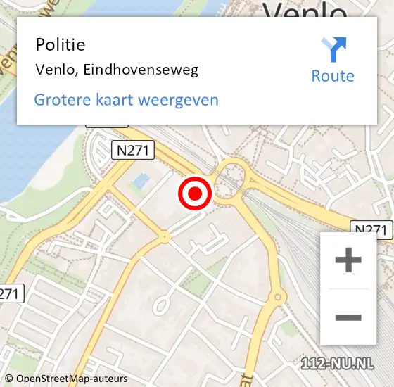 Locatie op kaart van de 112 melding: Politie Venlo, Eindhovenseweg op 14 juli 2023 15:12