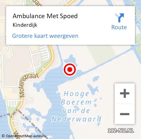 Locatie op kaart van de 112 melding: Ambulance Met Spoed Naar Kinderdijk op 14 juli 2023 15:14