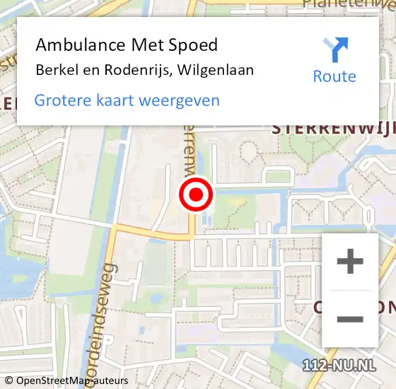 Locatie op kaart van de 112 melding: Ambulance Met Spoed Naar Berkel en Rodenrijs, Wilgenlaan op 14 juli 2023 15:40