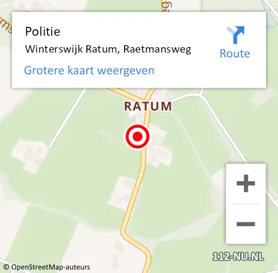Locatie op kaart van de 112 melding: Politie Winterswijk Ratum, Raetmansweg op 14 juli 2023 17:02
