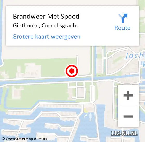 Locatie op kaart van de 112 melding: Brandweer Met Spoed Naar Giethoorn, Cornelisgracht op 14 juli 2023 17:19