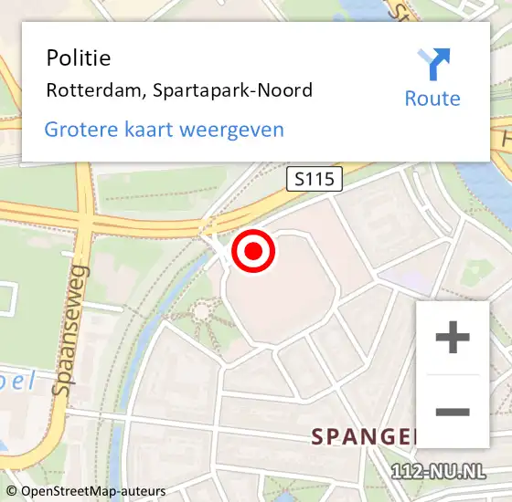 Locatie op kaart van de 112 melding: Politie Rotterdam, Spartapark-Noord op 14 juli 2023 18:56