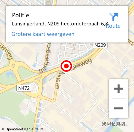 Locatie op kaart van de 112 melding: Politie Lansingerland, N209 hectometerpaal: 6,8 op 14 juli 2023 19:15