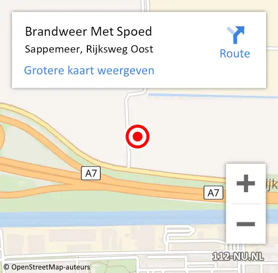 Locatie op kaart van de 112 melding: Brandweer Met Spoed Naar Sappemeer, Rijksweg Oost op 14 juli 2023 22:39