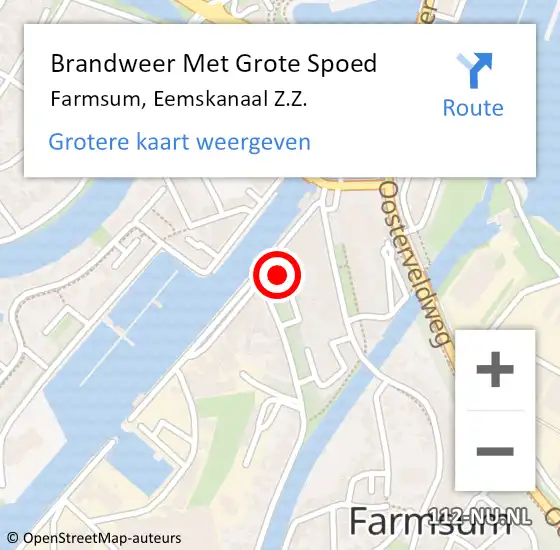 Locatie op kaart van de 112 melding: Brandweer Met Grote Spoed Naar Farmsum, Eemskanaal Z.Z. op 14 juli 2023 23:00