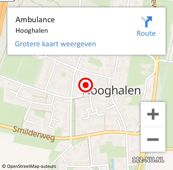 Locatie op kaart van de 112 melding: Ambulance Hooghalen op 14 juli 2023 23:49