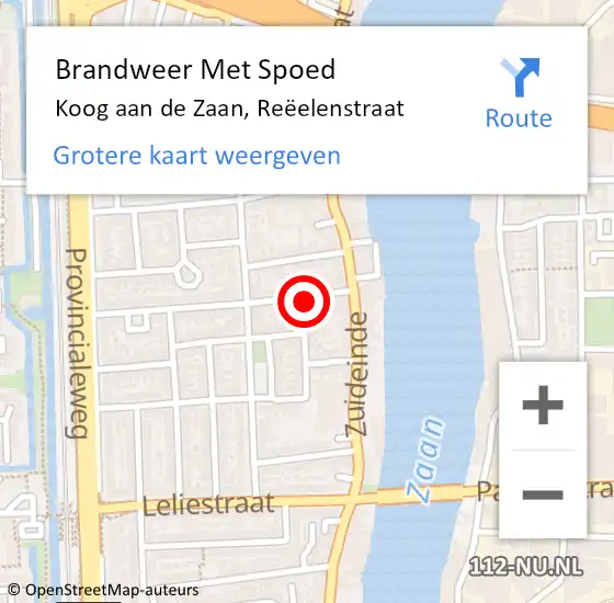 Locatie op kaart van de 112 melding: Brandweer Met Spoed Naar Koog aan de Zaan, Reëelenstraat op 15 juli 2023 00:53