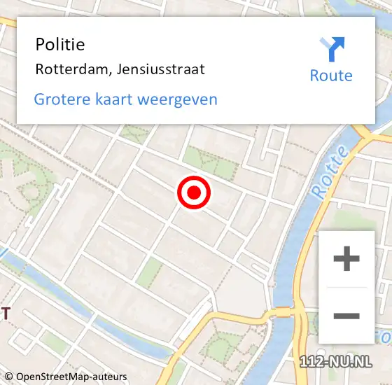 Locatie op kaart van de 112 melding: Politie Rotterdam, Jensiusstraat op 15 juli 2023 02:56
