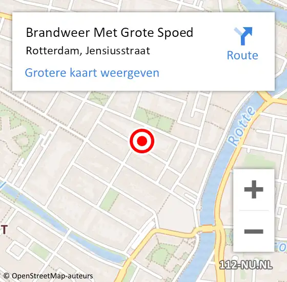 Locatie op kaart van de 112 melding: Brandweer Met Grote Spoed Naar Rotterdam, Jensiusstraat op 15 juli 2023 03:06