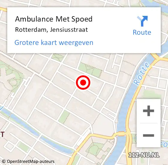 Locatie op kaart van de 112 melding: Ambulance Met Spoed Naar Rotterdam, Jensiusstraat op 15 juli 2023 03:15