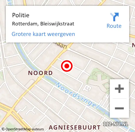 Locatie op kaart van de 112 melding: Politie Rotterdam, Bleiswijkstraat op 15 juli 2023 07:42
