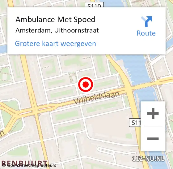 Locatie op kaart van de 112 melding: Ambulance Met Spoed Naar Amsterdam, Uithoornstraat op 15 juli 2023 08:47