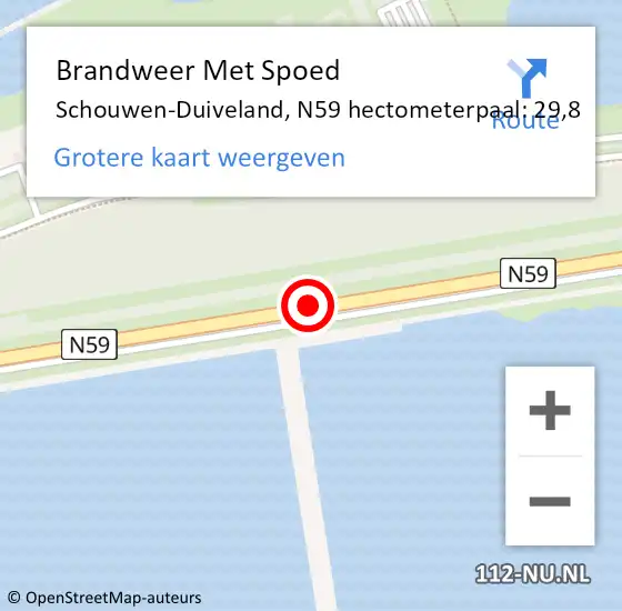 Locatie op kaart van de 112 melding: Brandweer Met Spoed Naar Schouwen-Duiveland, N59 hectometerpaal: 29,8 op 15 juli 2023 09:20