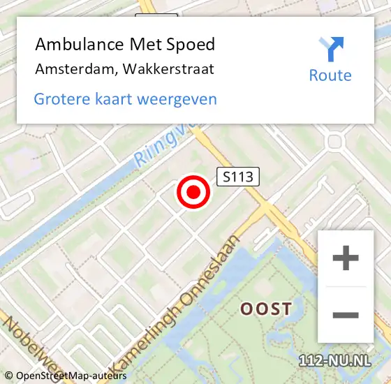 Locatie op kaart van de 112 melding: Ambulance Met Spoed Naar Amsterdam, Wakkerstraat op 15 juli 2023 09:22