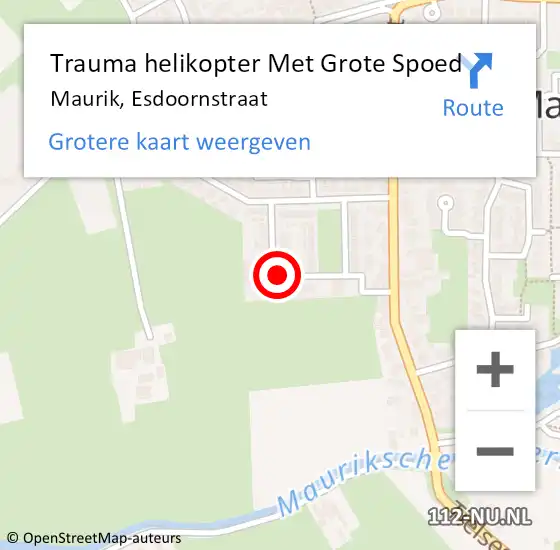 Locatie op kaart van de 112 melding: Trauma helikopter Met Grote Spoed Naar Maurik, Esdoornstraat op 15 juli 2023 10:22