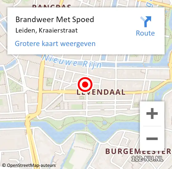 Locatie op kaart van de 112 melding: Brandweer Met Spoed Naar Leiden, Kraaierstraat op 15 juli 2023 11:20