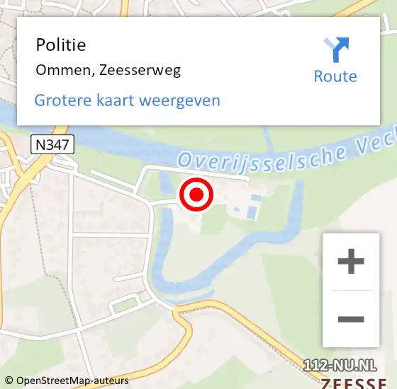 Locatie op kaart van de 112 melding: Politie Ommen, Zeesserweg op 15 juli 2023 11:33