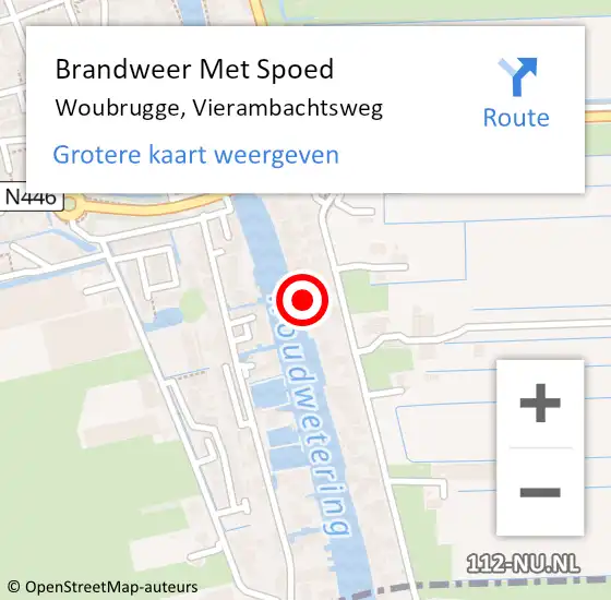 Locatie op kaart van de 112 melding: Brandweer Met Spoed Naar Woubrugge, Vierambachtsweg op 15 juli 2023 13:57